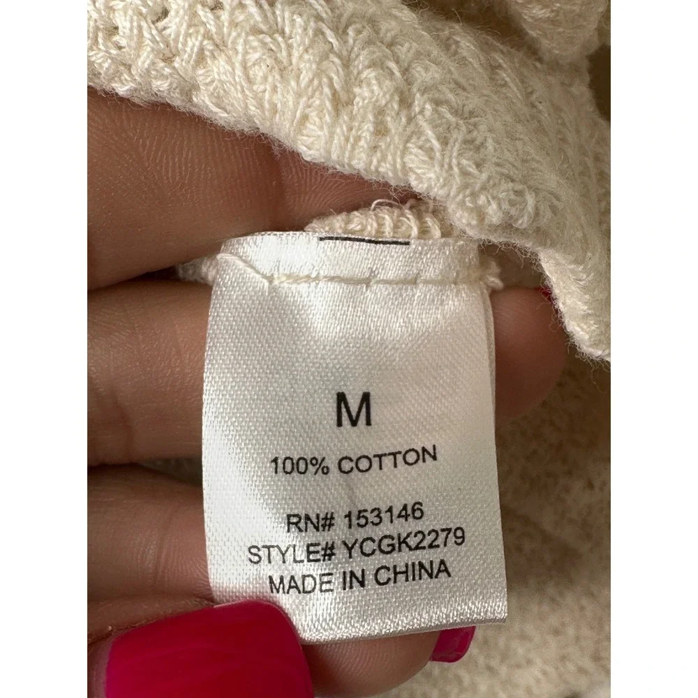 Good Luck Gem Crochet Cardigan Medium Cream Pointelle Cotton Knit Top Cottage